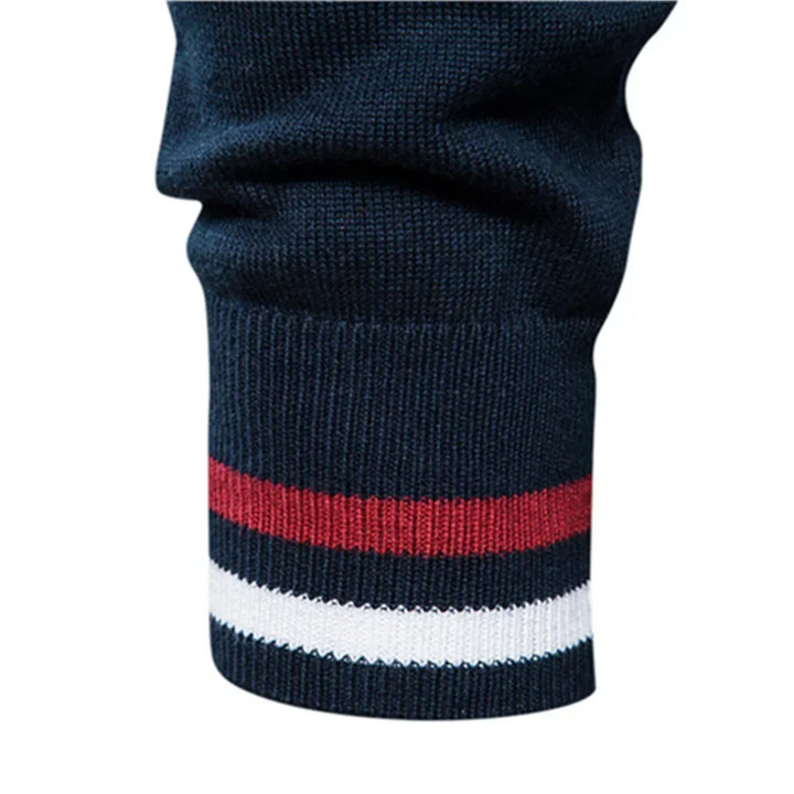 Cardigan zippé homme bicolore – col montant et bords côtelés