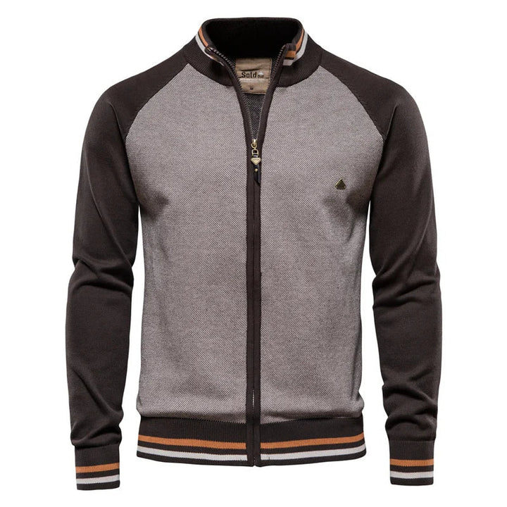 Cardigan zippé homme bicolore – col montant et bords côtelés