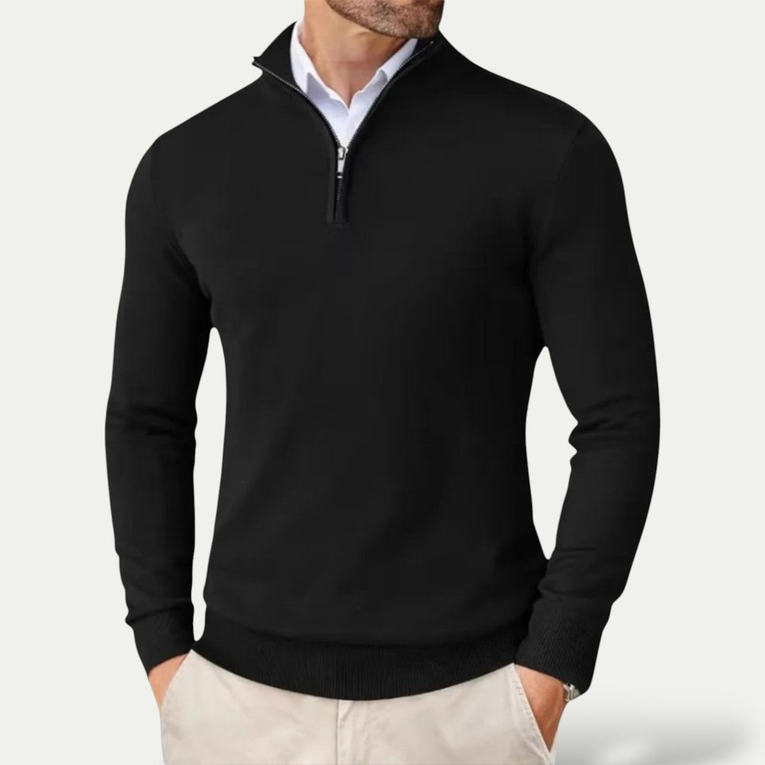 Pull en cachemire à demi-zip – coupe slim et col montant