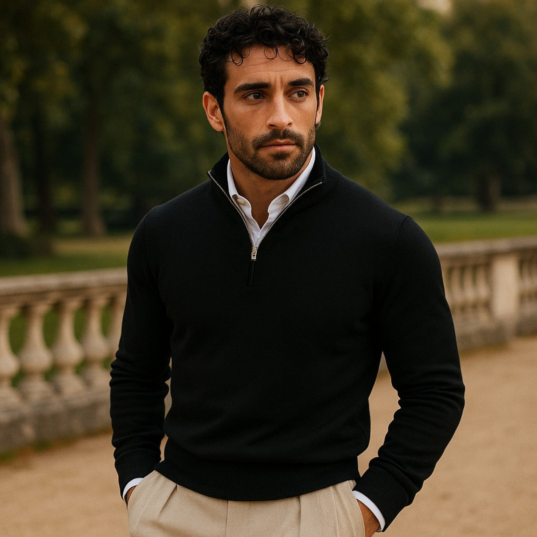 Pull en cachemire à demi-zip – coupe slim et col montant