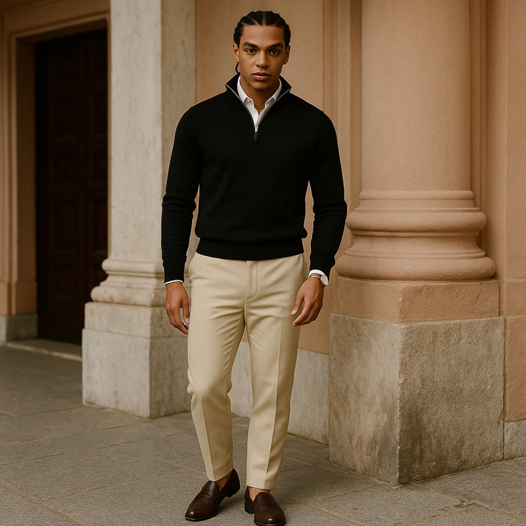 Pull en cachemire à demi-zip – coupe slim et col montant