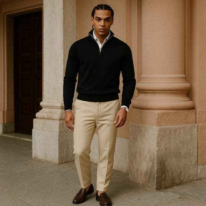 Pull en cachemire à demi-zip – coupe slim et col montant