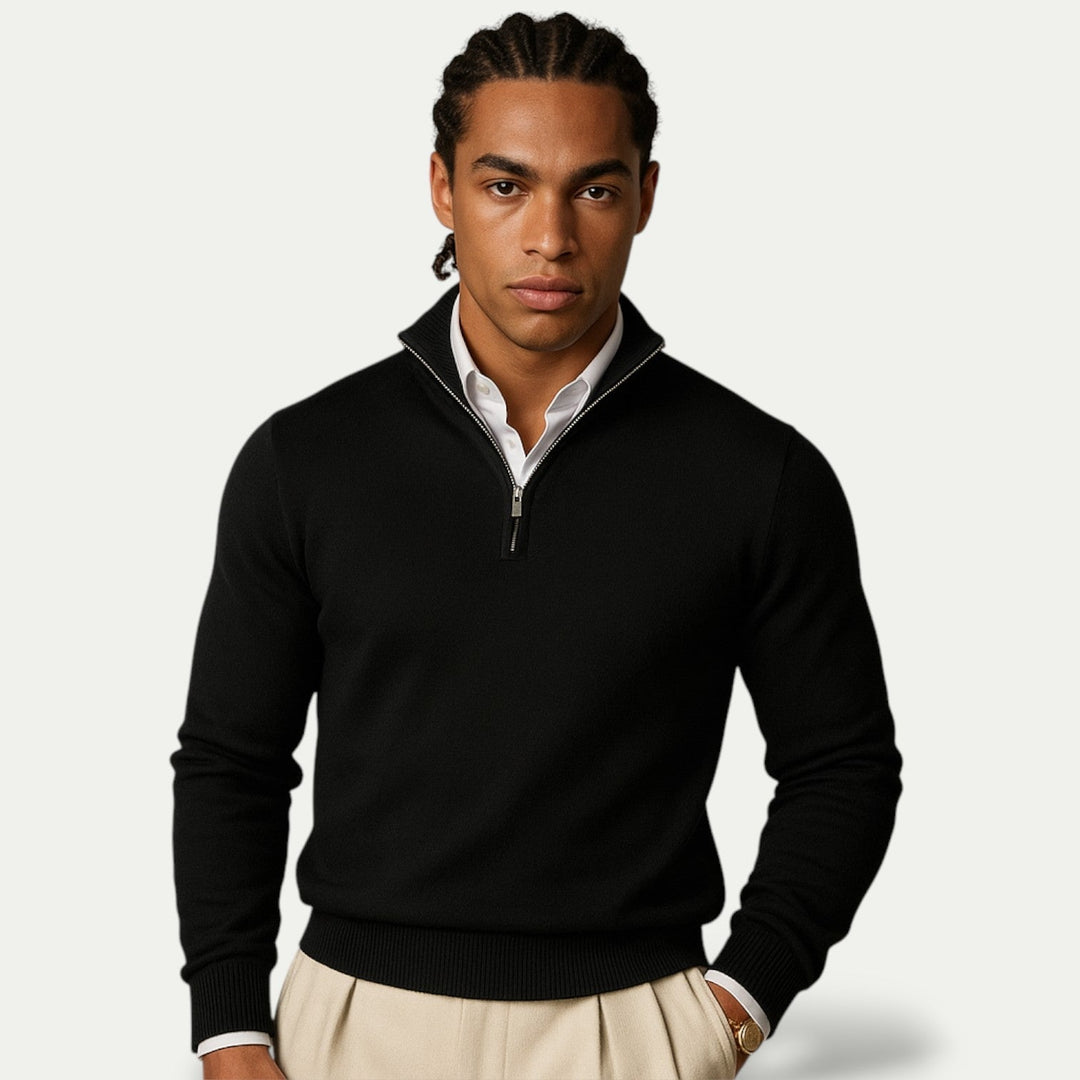 Pull en cachemire à demi-zip – coupe slim et col montant