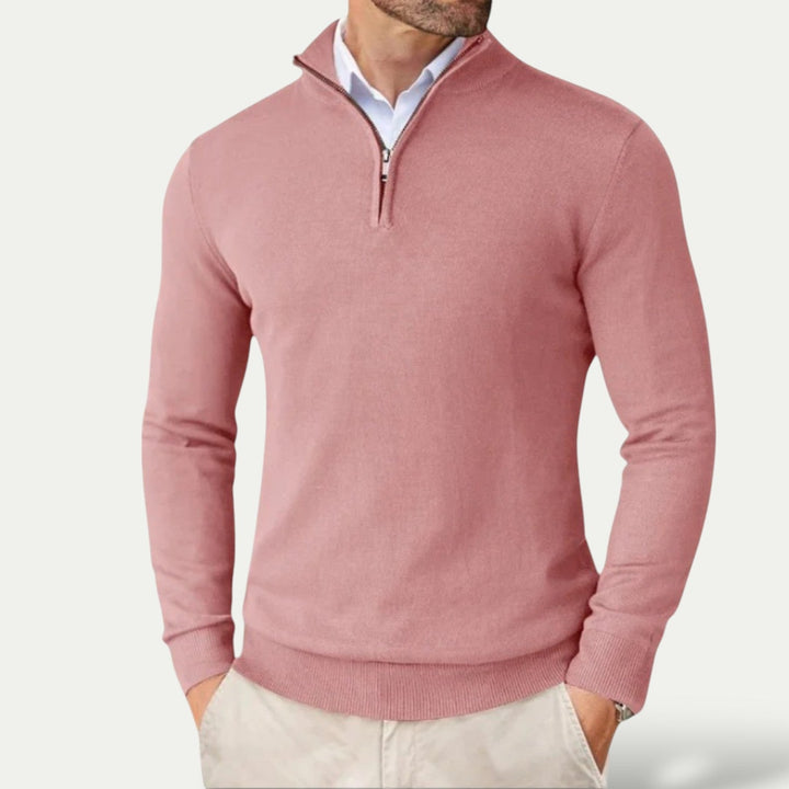 Pull en cachemire à demi-zip – coupe slim et col montant