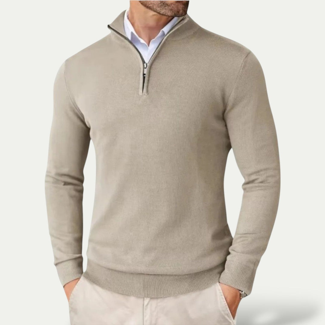 Pull en cachemire à demi-zip – coupe slim et col montant