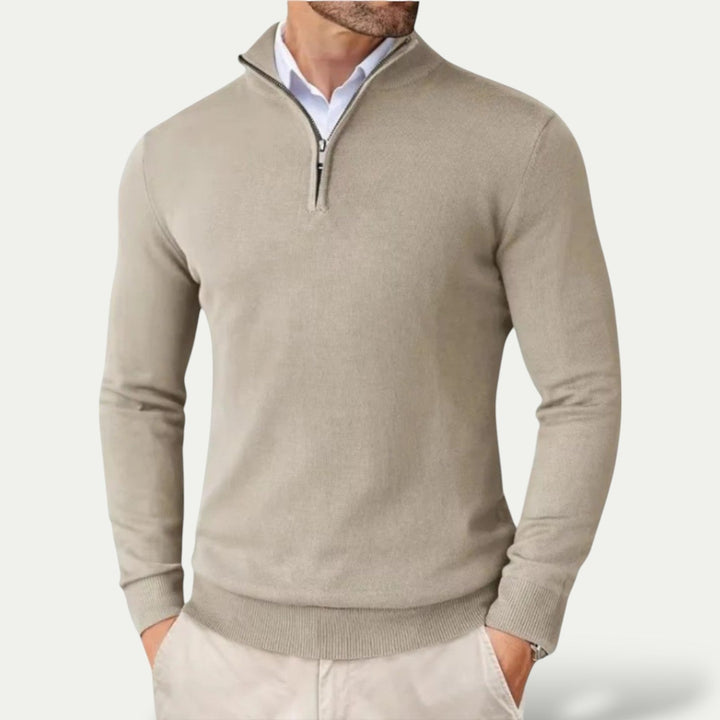 Pull en cachemire à demi-zip – coupe slim et col montant