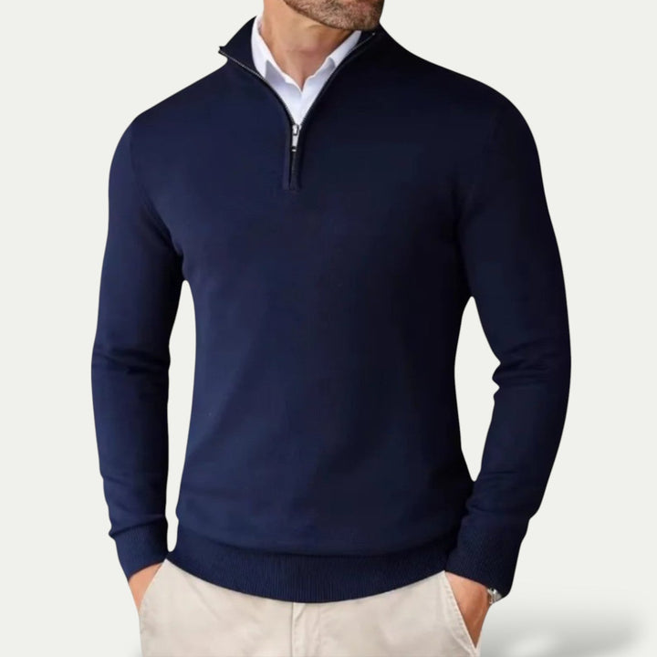 Pull en cachemire à demi-zip – coupe slim et col montant