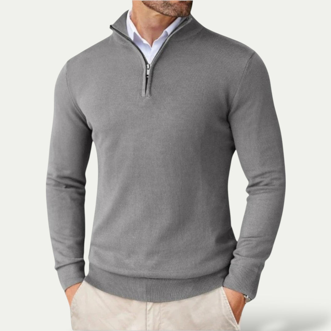 Pull en cachemire à demi-zip – coupe slim et col montant