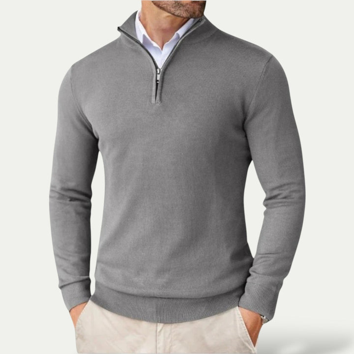 Pull en cachemire à demi-zip – coupe slim et col montant