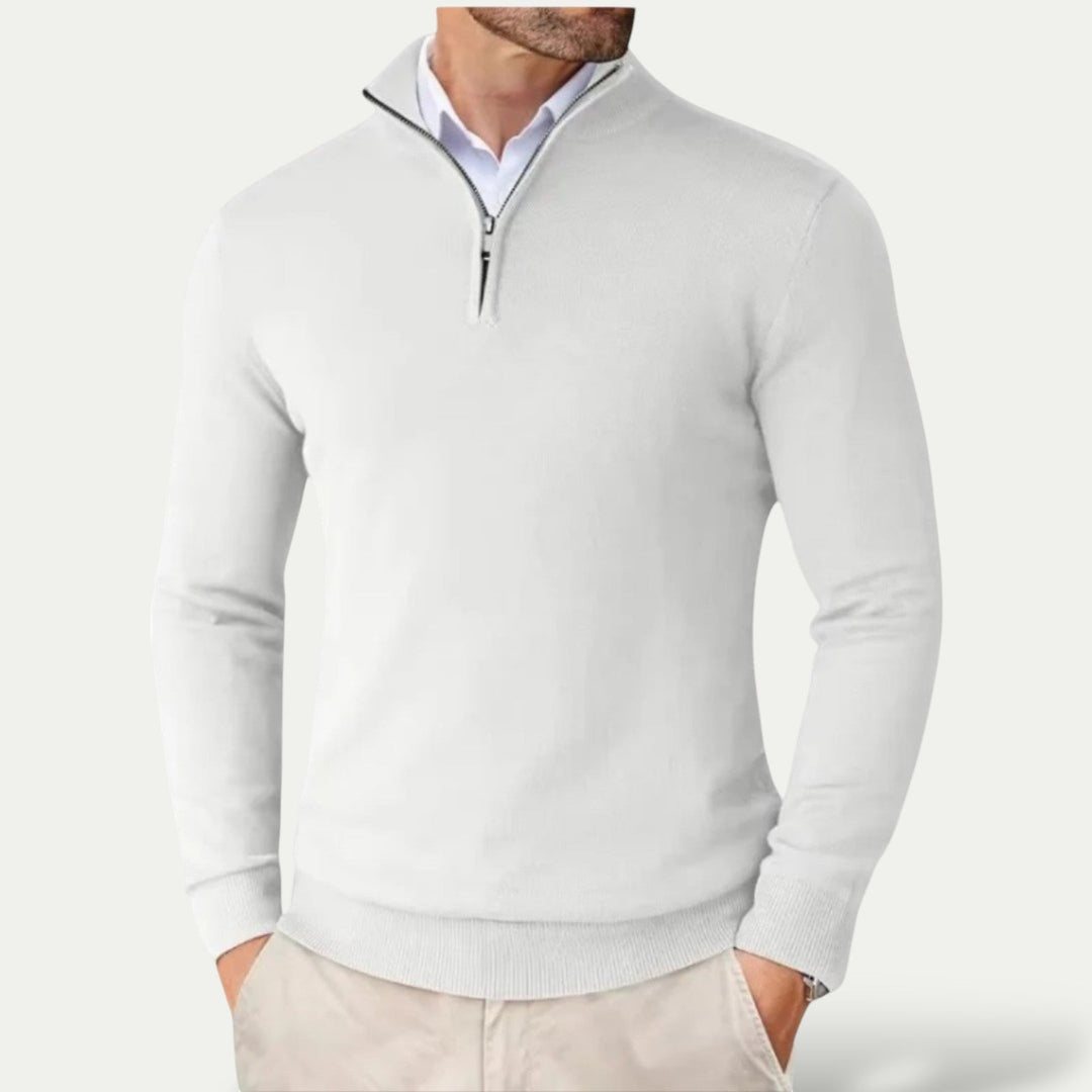 Pull en cachemire à demi-zip – coupe slim et col montant