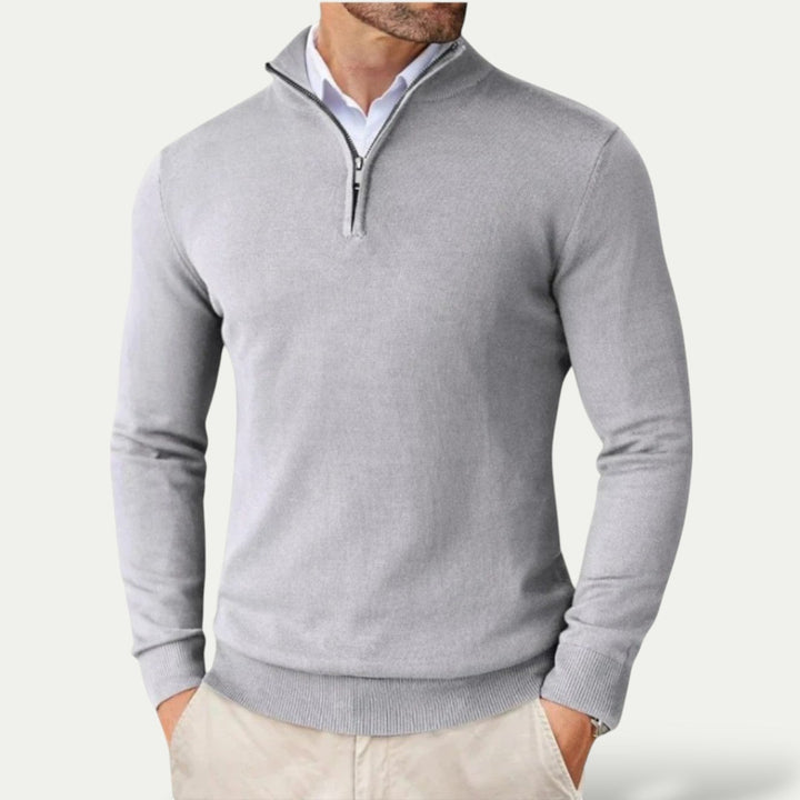 Pull en cachemire à demi-zip – coupe slim et col montant