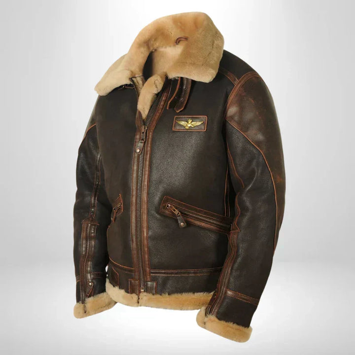 Veste aviateur homme en cuir – col en fourrure moelleuse