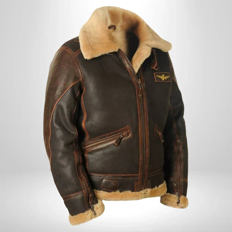Veste aviateur homme en cuir – col en fourrure moelleuse
