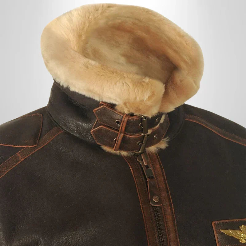 Veste aviateur homme en cuir – col en fourrure moelleuse