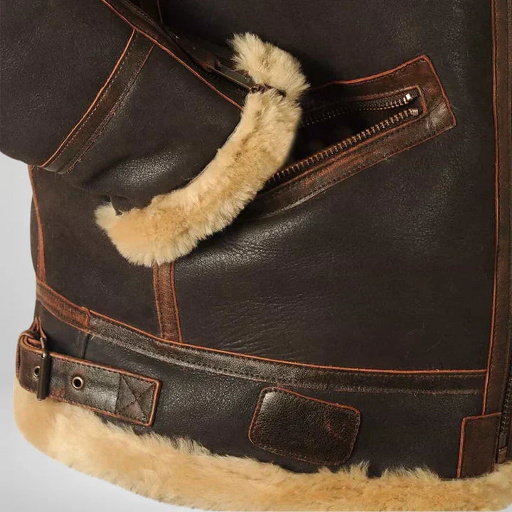 Veste aviateur homme en cuir – col en fourrure moelleuse