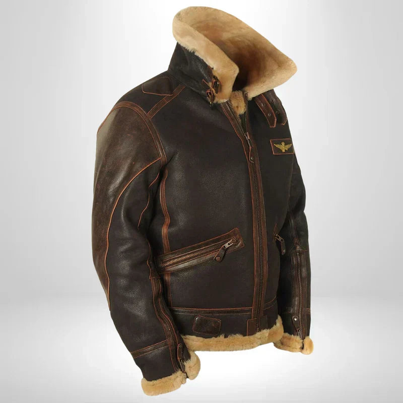 Veste aviateur homme en cuir – col en fourrure moelleuse