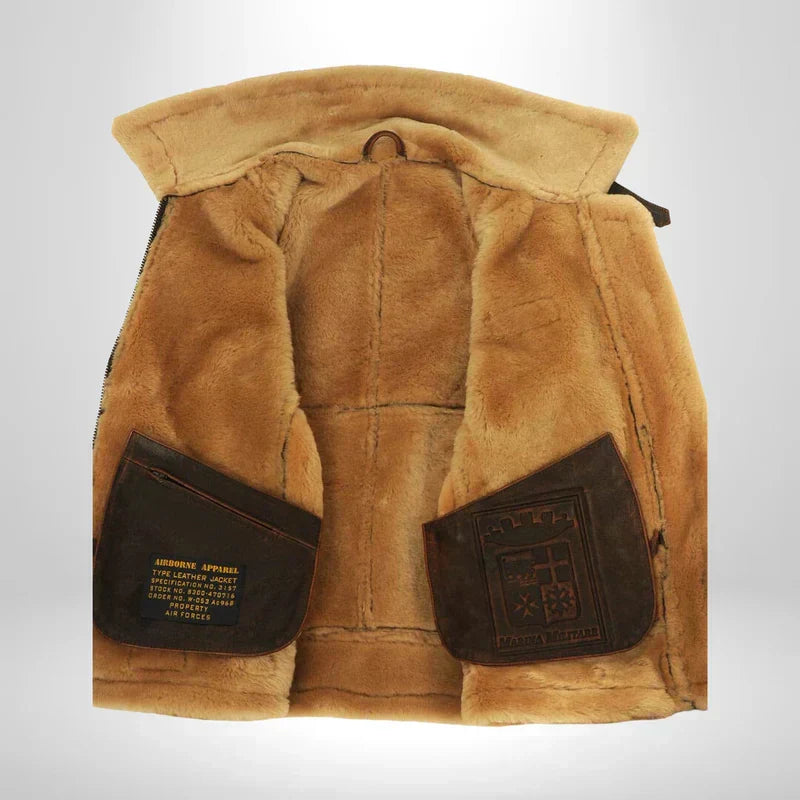 Veste aviateur homme en cuir – col en fourrure moelleuse