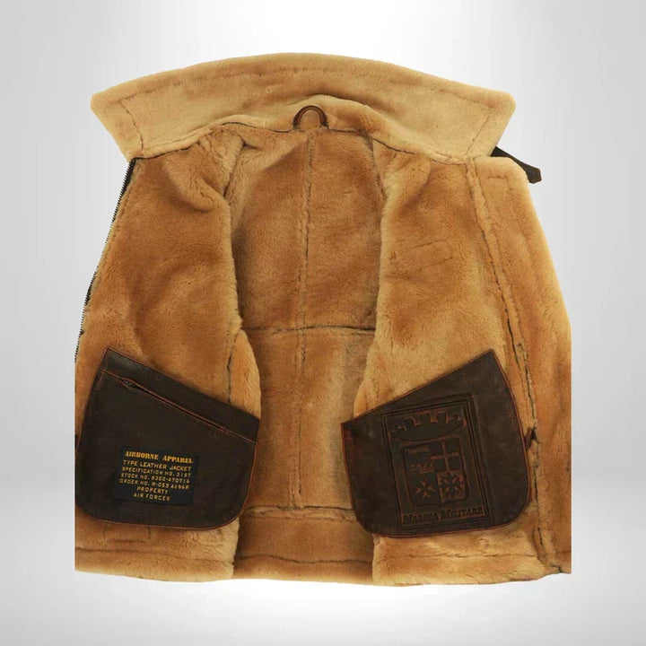 Veste aviateur homme en cuir – col en fourrure moelleuse