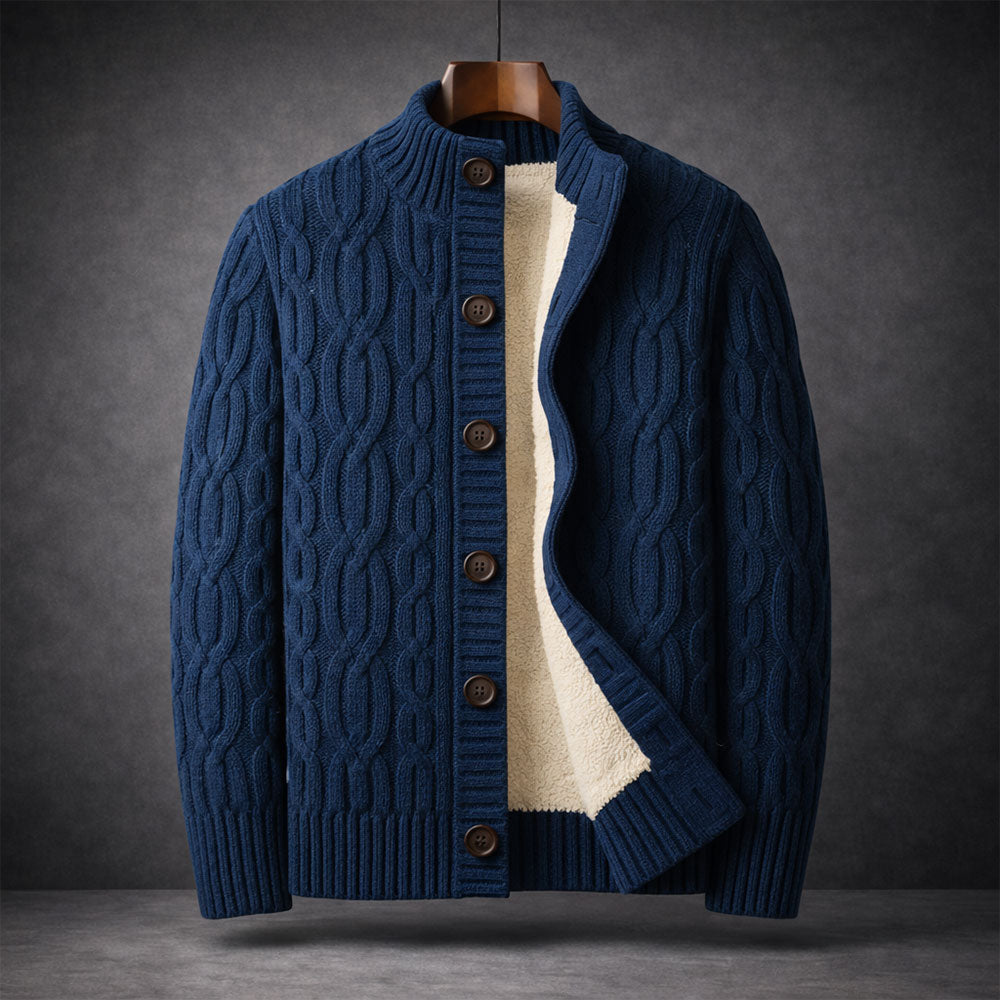 Cardigan homme en maille torsadée doublé sherpa – chaleur réelle