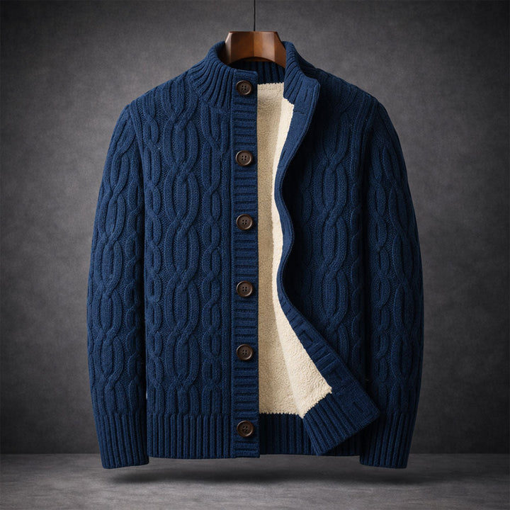 Cardigan homme en maille torsadée doublé sherpa – chaleur réelle