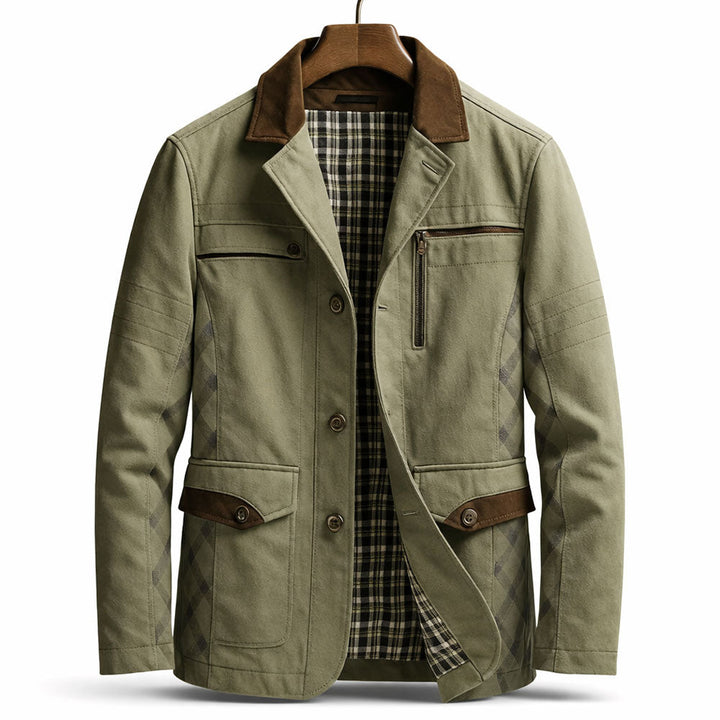 Veste field homme en twill de coton – col suédé, doublure carreaux