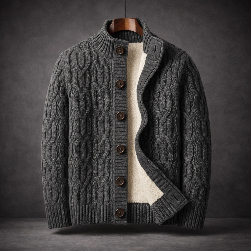 Cardigan homme en maille torsadée doublé sherpa – chaleur réelle