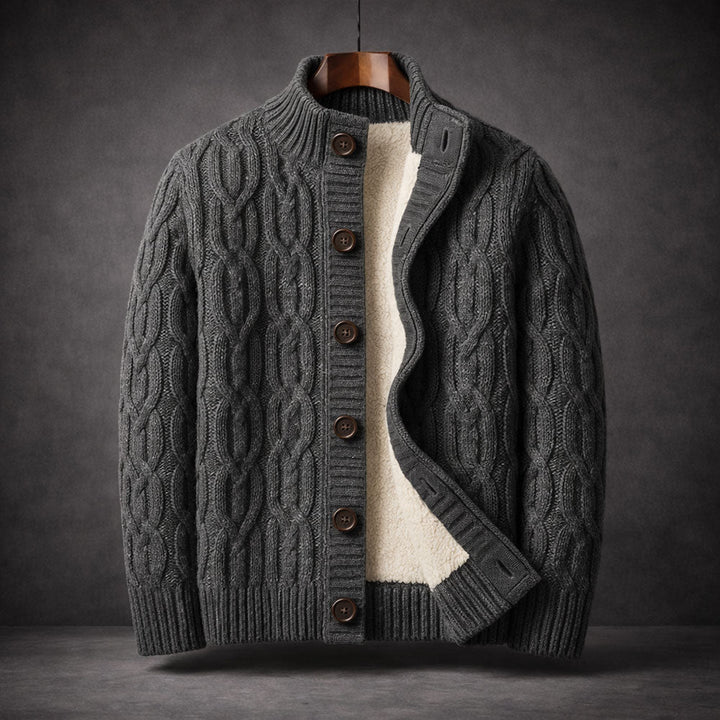 Cardigan homme en maille torsadée doublé sherpa – chaleur réelle