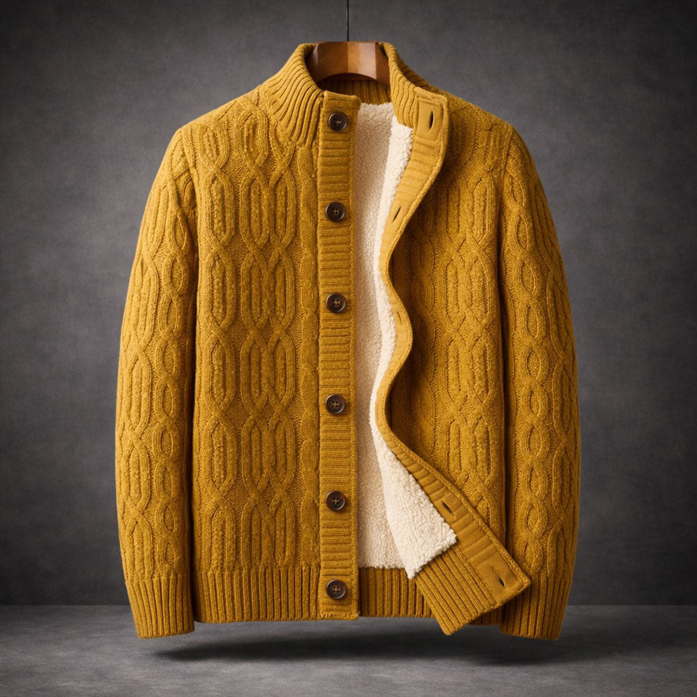 Cardigan homme en maille torsadée doublé sherpa – chaleur réelle