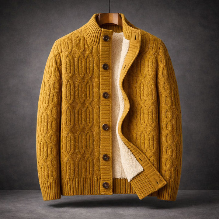 Cardigan homme en maille torsadée doublé sherpa – chaleur réelle