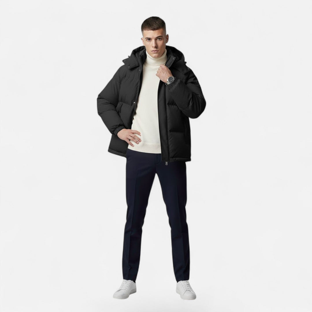 Doudoune homme à capuche unie – chaleur discrète et zip