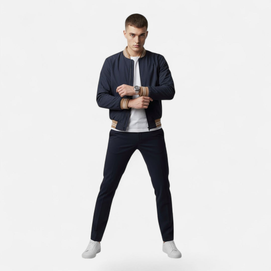 Veste homme col montant sans repassage – zip et ourlet côtelé