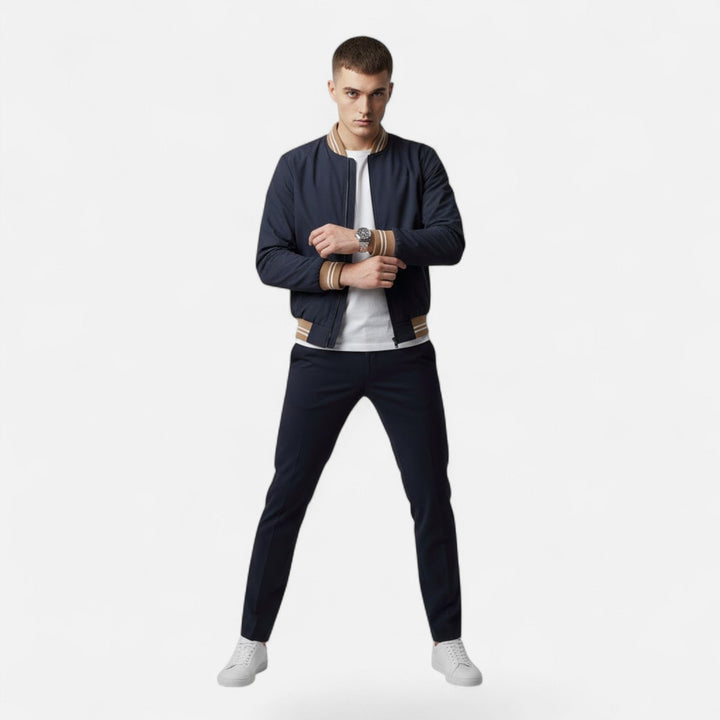 Veste homme col montant sans repassage – zip et ourlet côtelé
