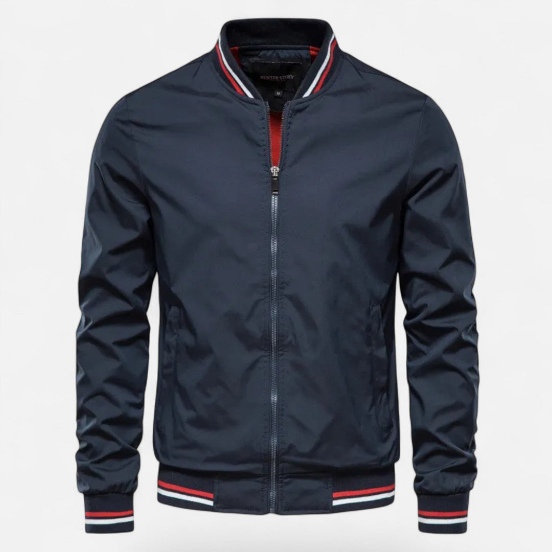 Veste homme col montant sans repassage – zip et ourlet côtelé
