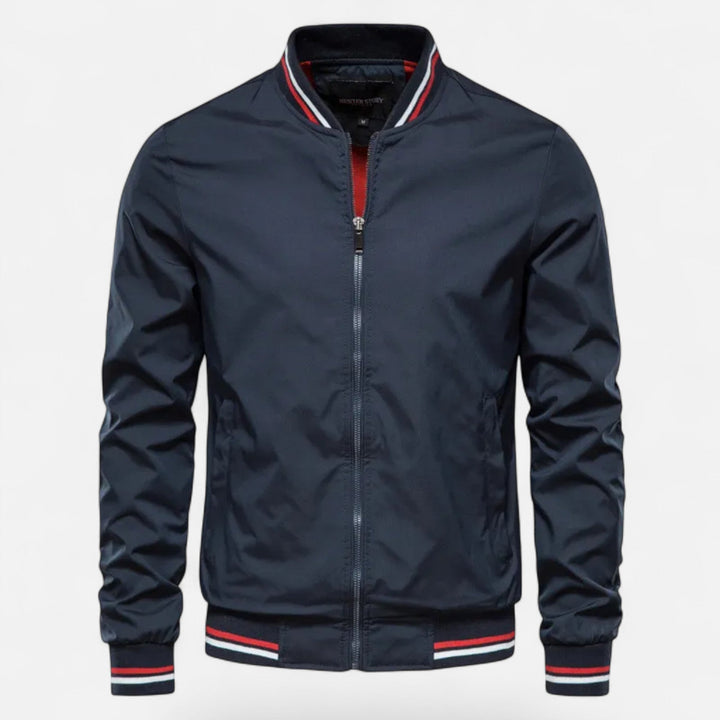 Veste homme col montant sans repassage – zip et ourlet côtelé