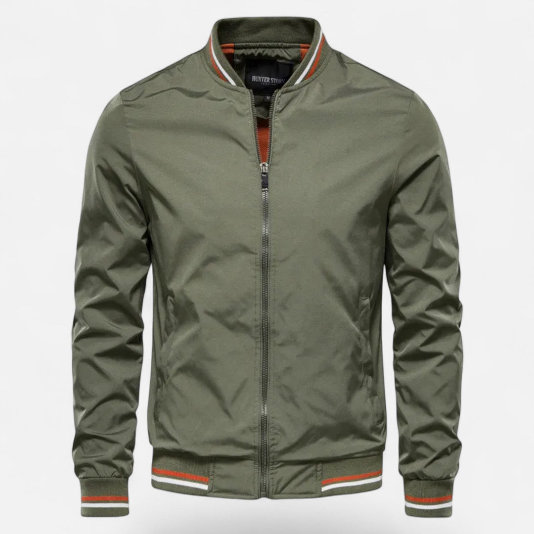 Veste homme col montant sans repassage – zip et ourlet côtelé