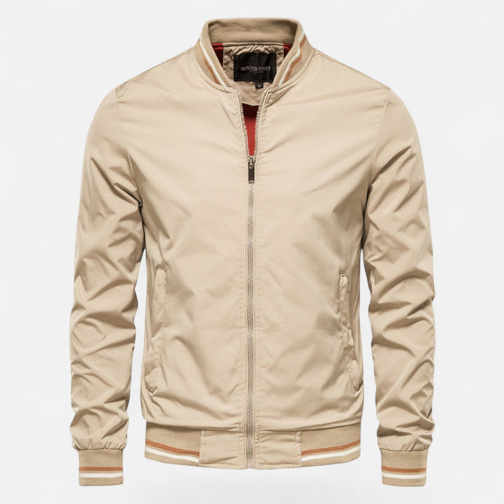 Veste homme col montant sans repassage – zip et ourlet côtelé