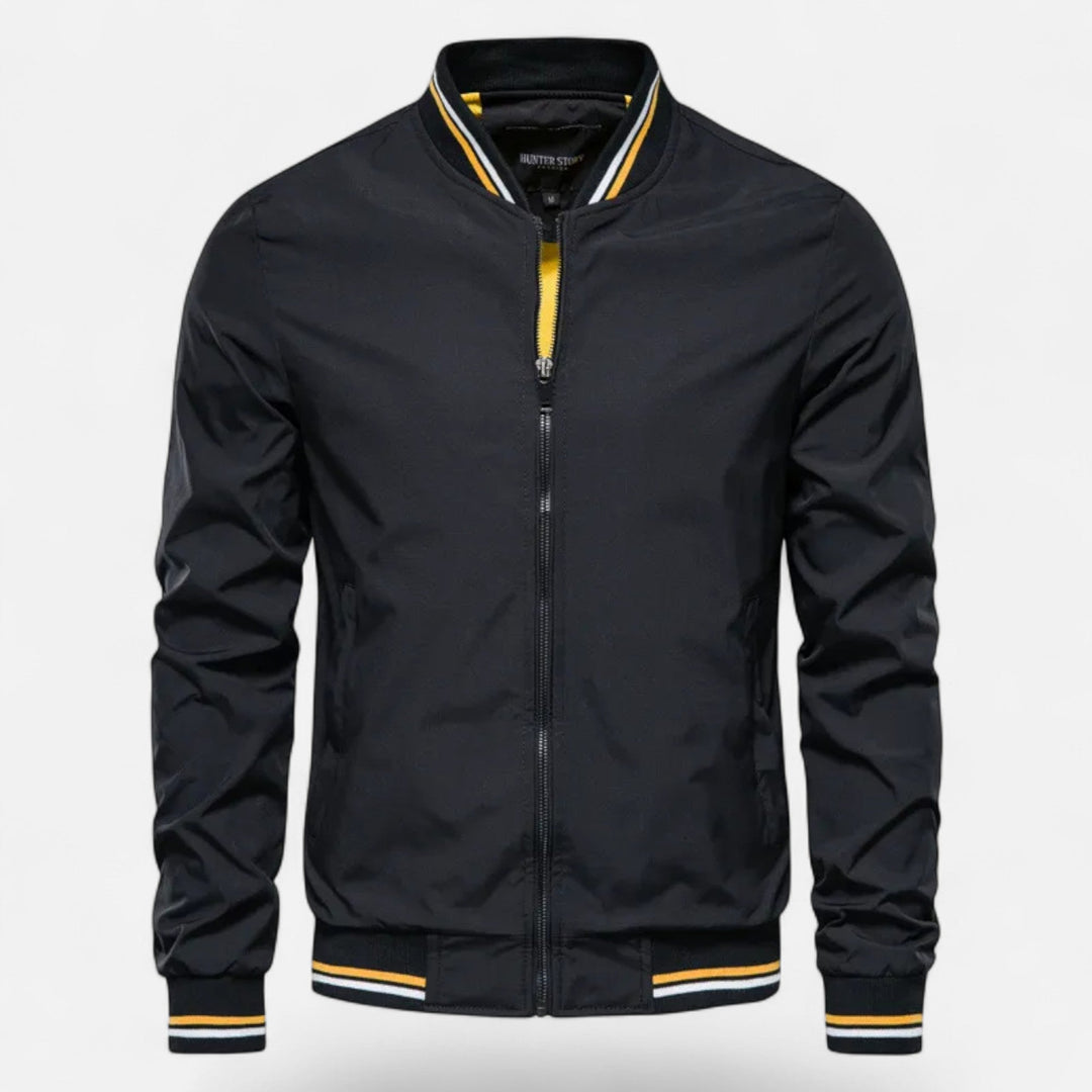 Veste homme col montant sans repassage – zip et ourlet côtelé