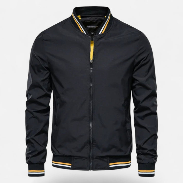 Veste homme col montant sans repassage – zip et ourlet côtelé