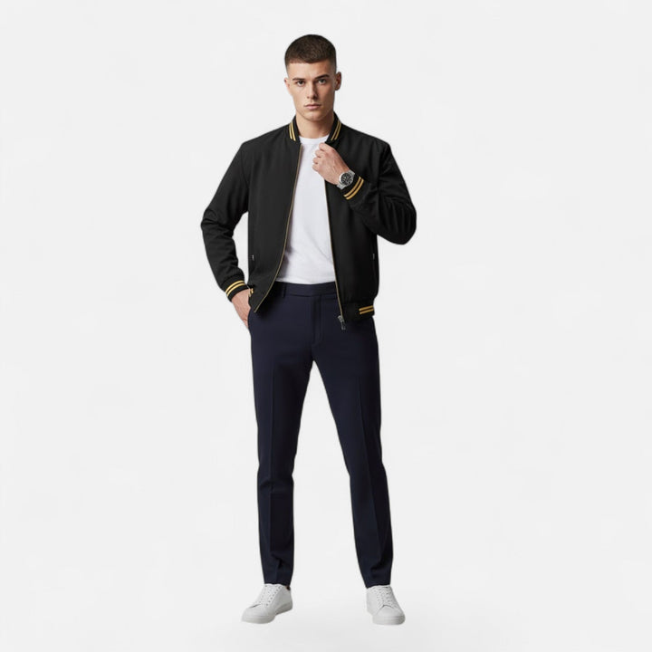Veste homme col montant sans repassage – zip et ourlet côtelé