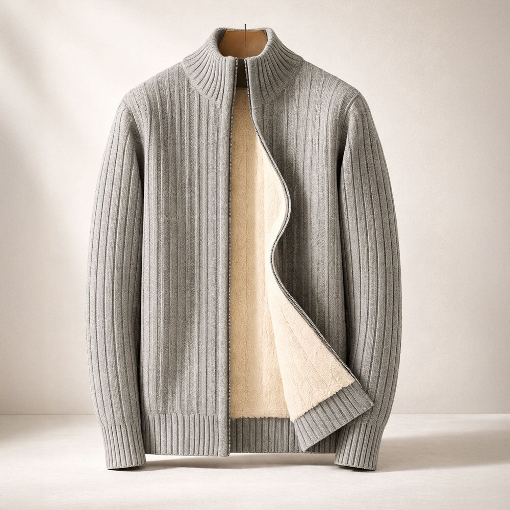 Cardigan zippé homme en cachemire côtelé – maille dense et chaude