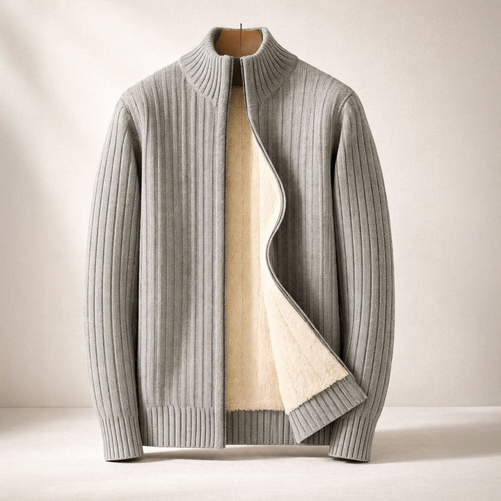 Cardigan zippé homme en cachemire côtelé – maille dense et chaude