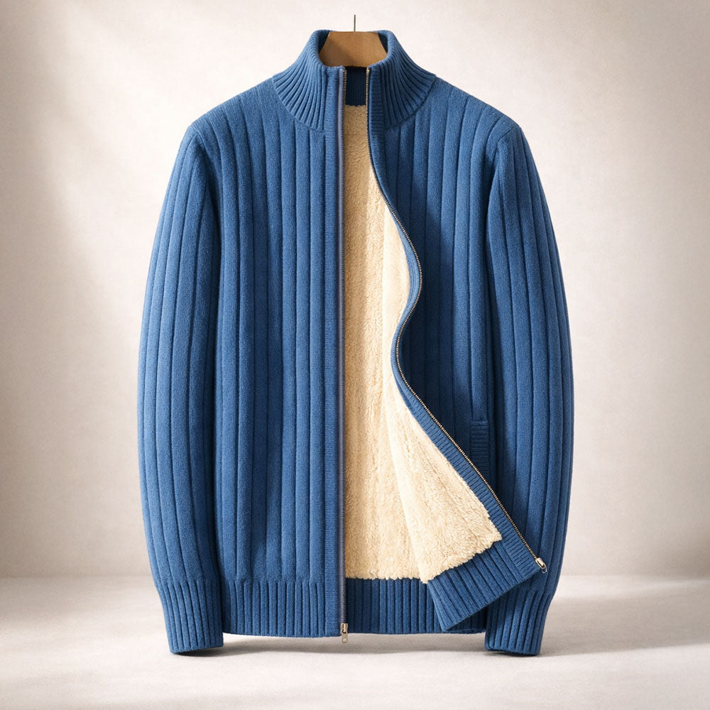 Cardigan zippé homme en cachemire côtelé – maille dense et chaude