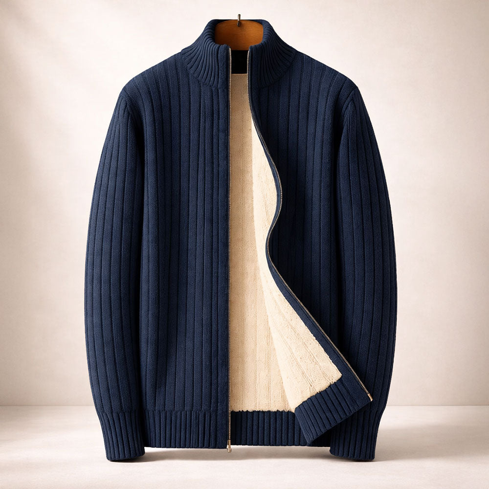 Cardigan zippé homme en cachemire côtelé – maille dense et chaude