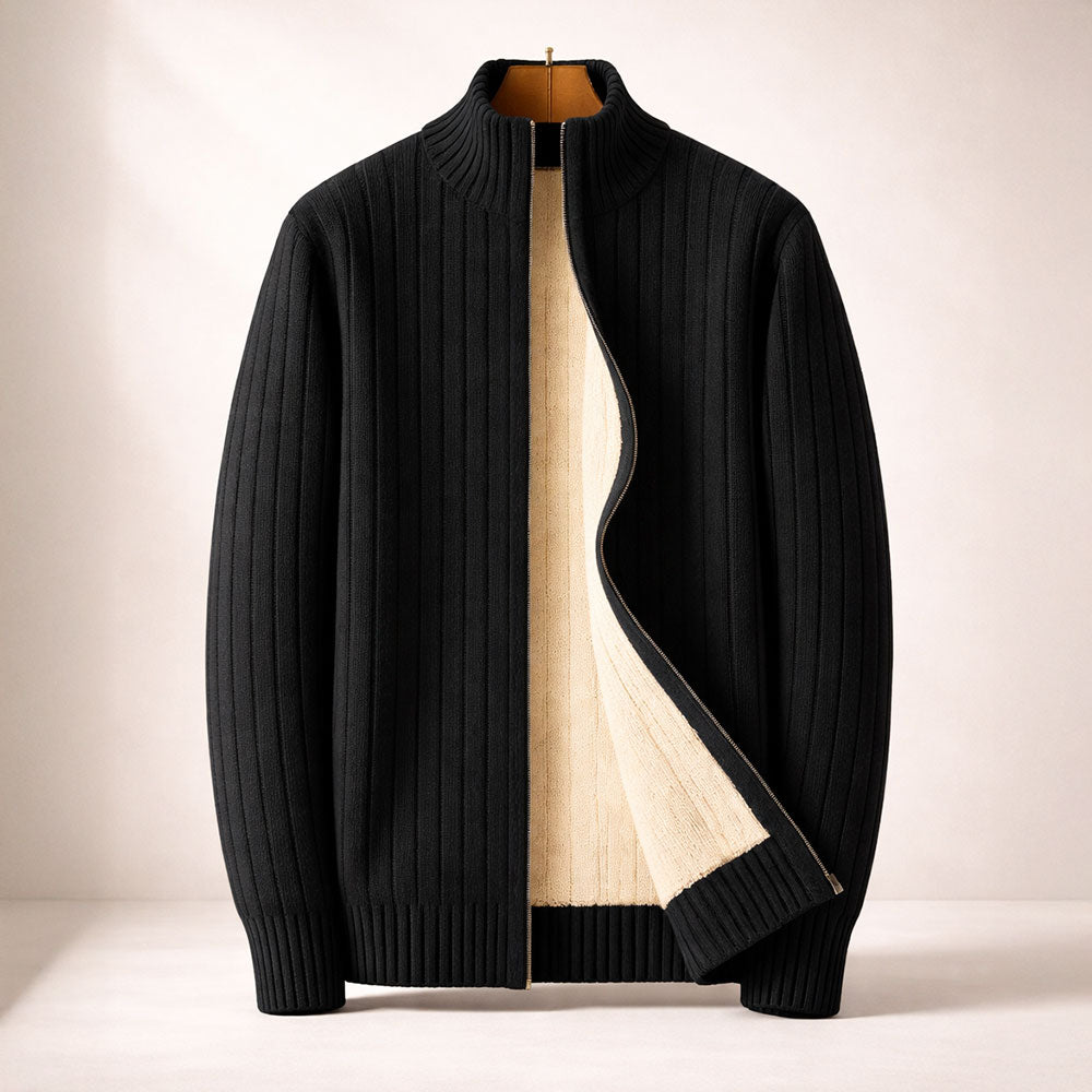 Cardigan zippé homme en cachemire côtelé – maille dense et chaude