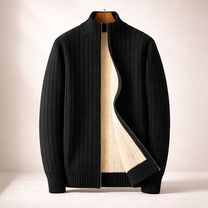 Cardigan zippé homme en cachemire côtelé – maille dense et chaude