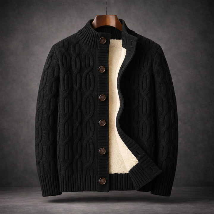 Cardigan homme en maille torsadée doublé sherpa – chaleur réelle