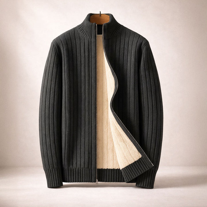 Cardigan zippé homme en cachemire côtelé – maille dense et chaude