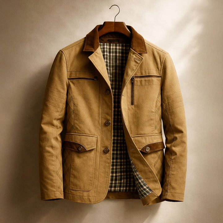 Veste field homme en twill de coton – col suédé, doublure carreaux