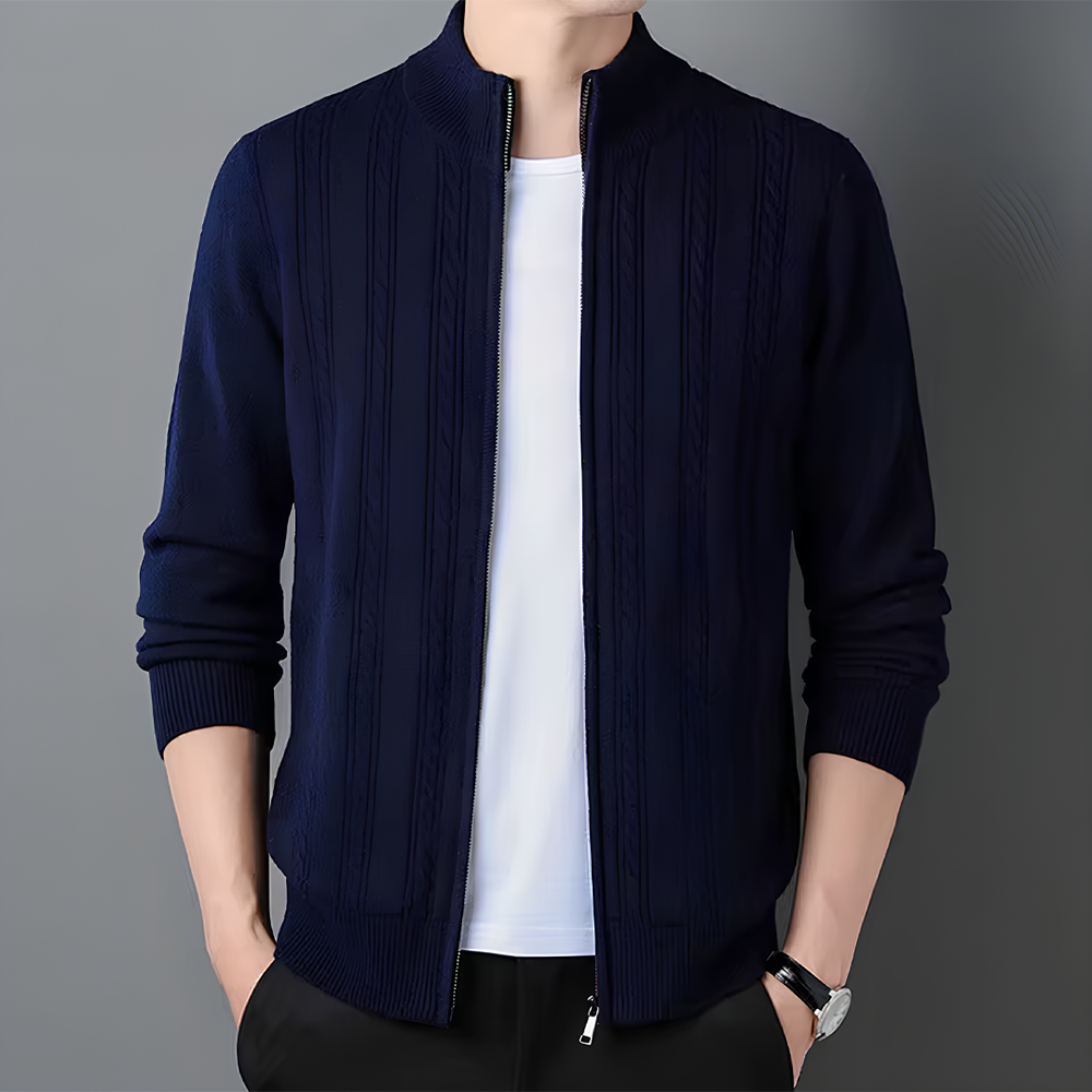 Cardigan homme Marivelle en cachemire zippé – col montant