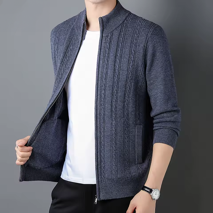 Cardigan homme Marivelle en cachemire zippé – col montant